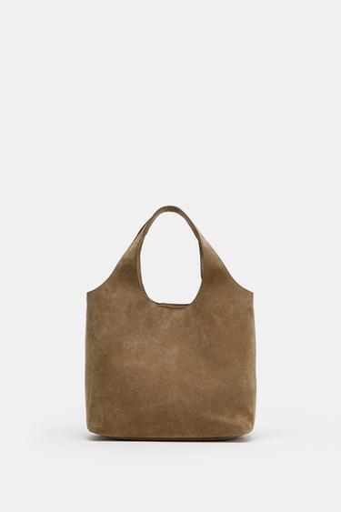 MINI SHOPPER AUS LEDER - grau-beige von Zara