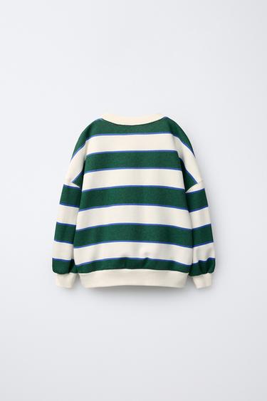 SWEAT À RAYURES ET PIÈCE - Vert / Écru de Zara