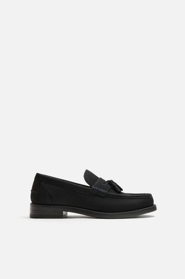 LEATHER TASSEL LOAFERS - Blue by Zara