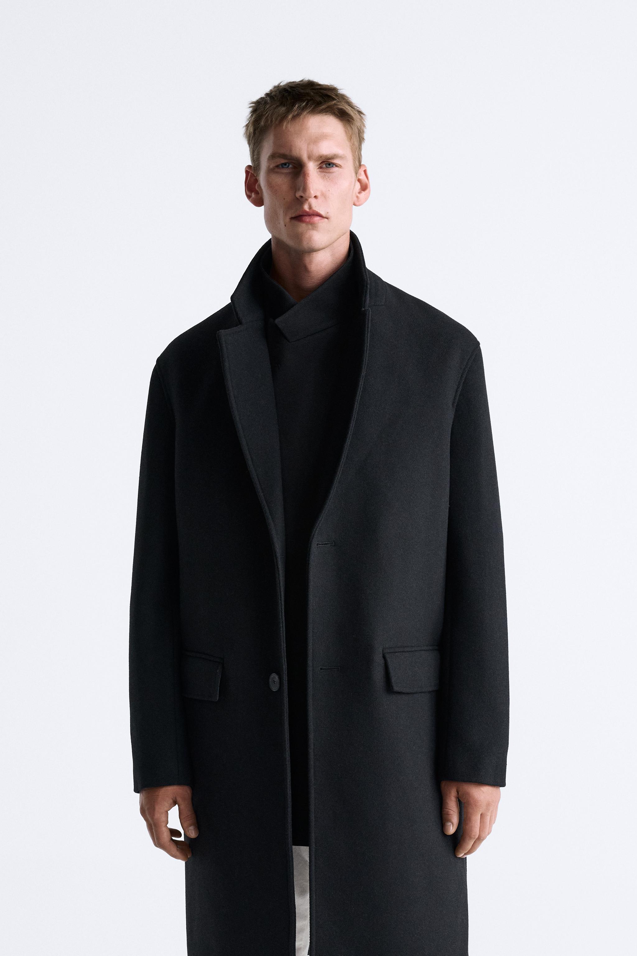 Men long 2024 black coat