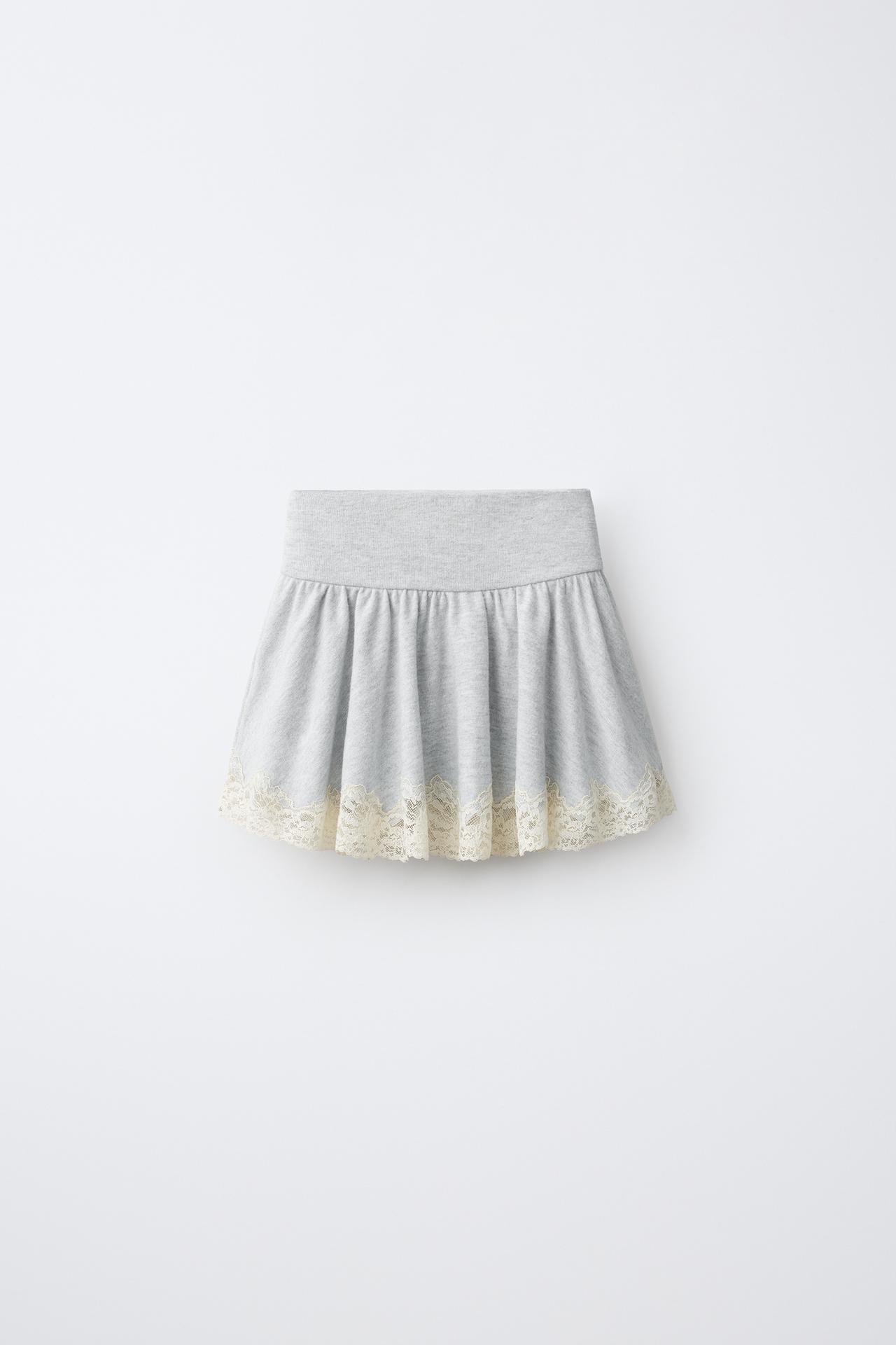 SOFT TOUCH LACE SKIRT — Gray marl