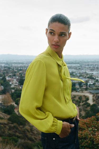 FLOWING SHIRT WITH BOW - Lime by Zara