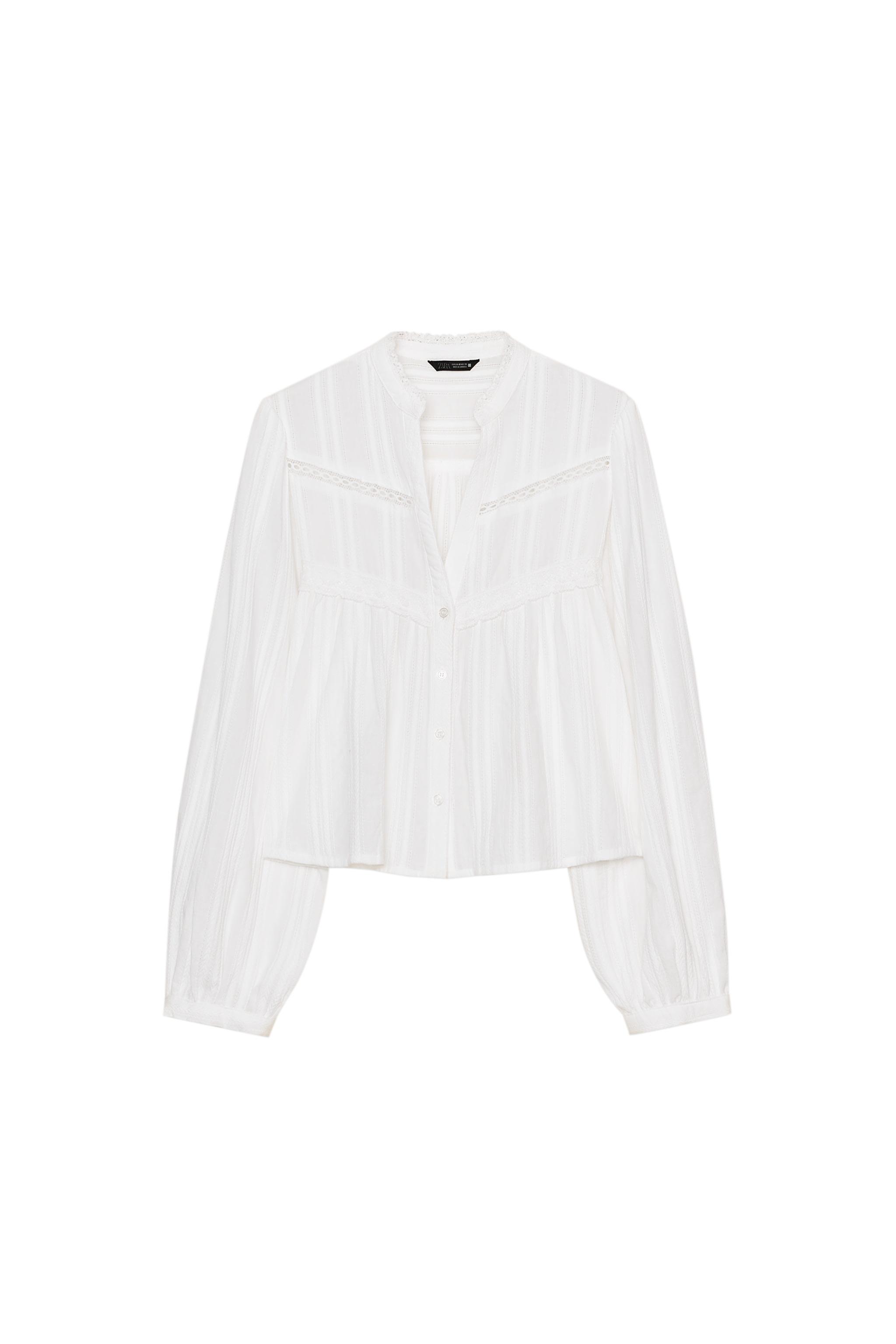 トップス kise LACE-TRIMMED CROP SHIRT - Oyster-white | ZARA South Africa