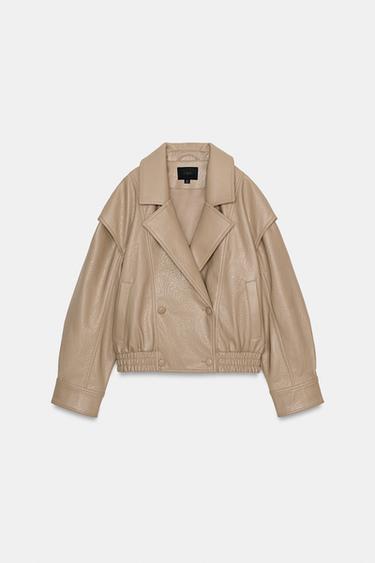 LEATHER EFFECT BOMBER JACKET - Stone by Zara - Image 6