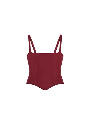 STRETCH CORSETRY-INSPIRED TOP - Dark red by Zara