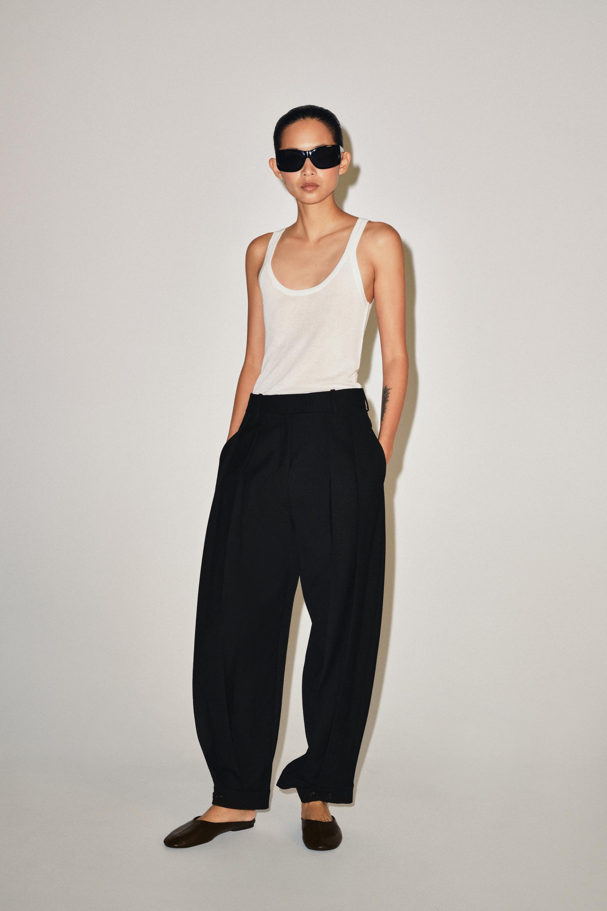 ZW COLLECTION PLEATED TROUSERS WITH TABS — Black