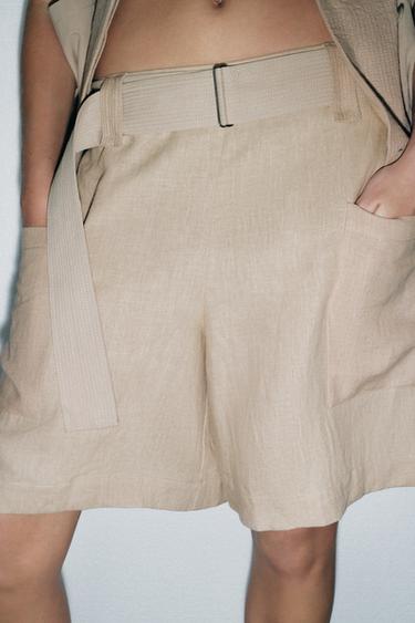 100% LINEN COMBINED BERMUDA SHORTS - LIMITED EDITION - Beige by Zara