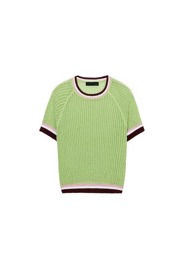 SHORT SLEEVE KNIT TOP - Green by Zara