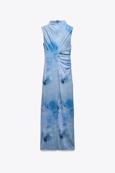 ROBE MIDI IMPRIMÉE DRAPÉE - Bleus de Zara - Image 5