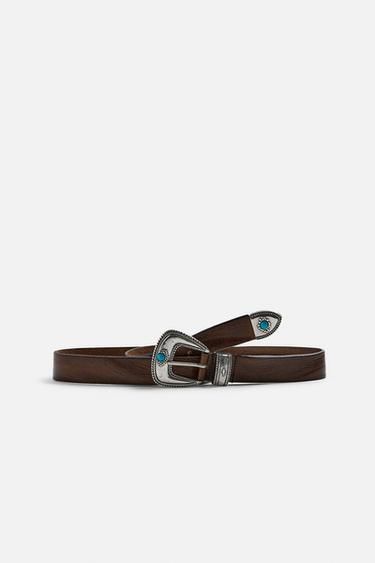 VINTAGE-EFFECT LEATHER BELT - Dark brown by Zara
