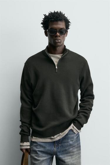 COTTON QUARTER-ZIP JUMPER - Green by Zara