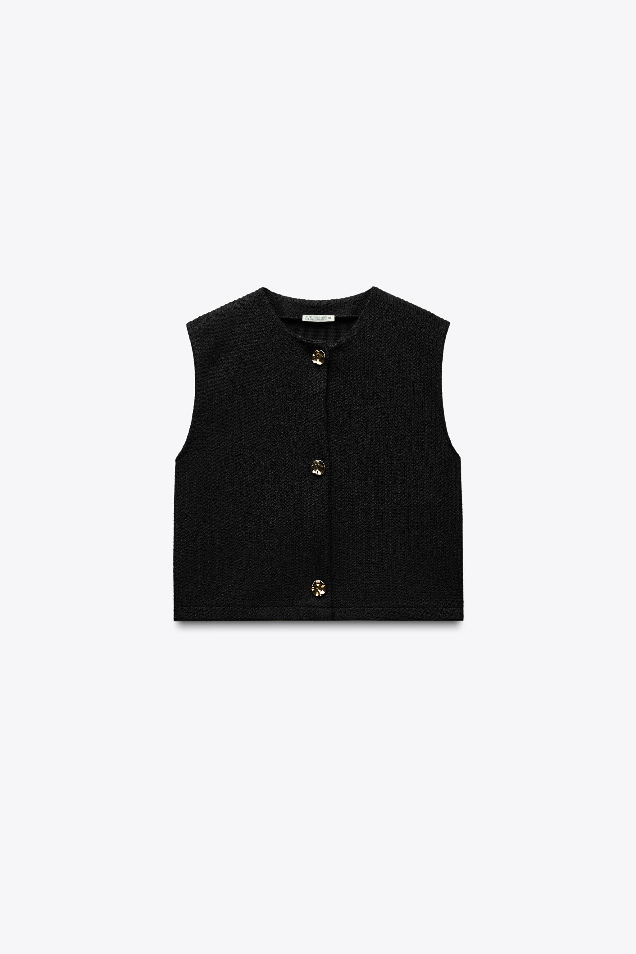 テクスチャーボタンベストトップス - ブラック | ZARA Japan / 日本 テクスチャーボタンベストトップス - ブラック | ZARA Japan / 日本