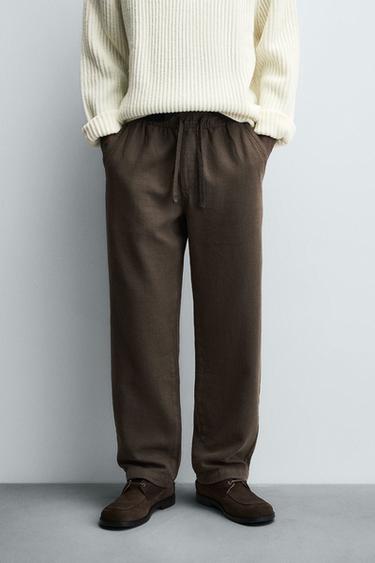 Zara RELAXED FIT TEXTURED PANTS - Brown