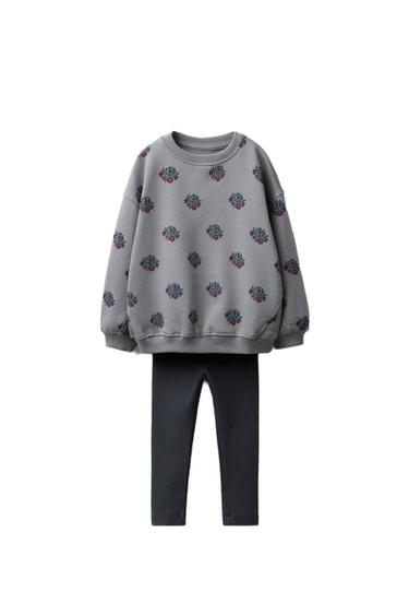 CONJUNTO SUDADERA ESTAMPADA Y LEGGING RIB - Gris azul de Zara - Imagen 0