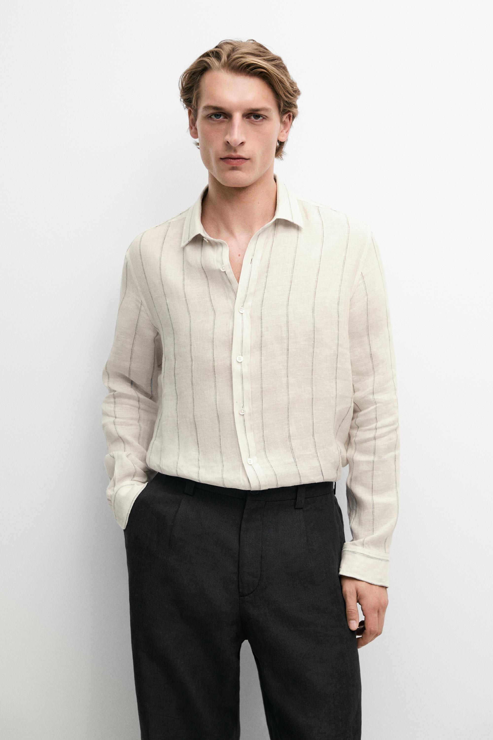 Chemise regular fit à rayures 100 % lin