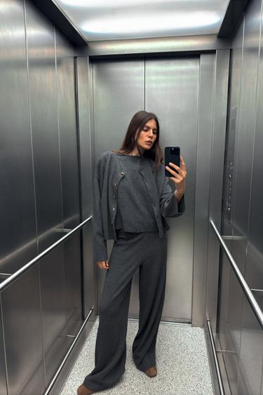 Zara SOFT FEEL RIBBED PANTS - Gray