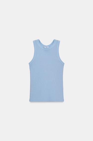 Zara SLEEVELESS T-SHIRT - Light blue