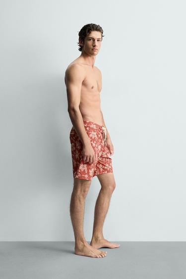 MAILLOT DE BAIN LONG À IMPRIMÉ FLORAL - Rouge clair de Zara - Image 4