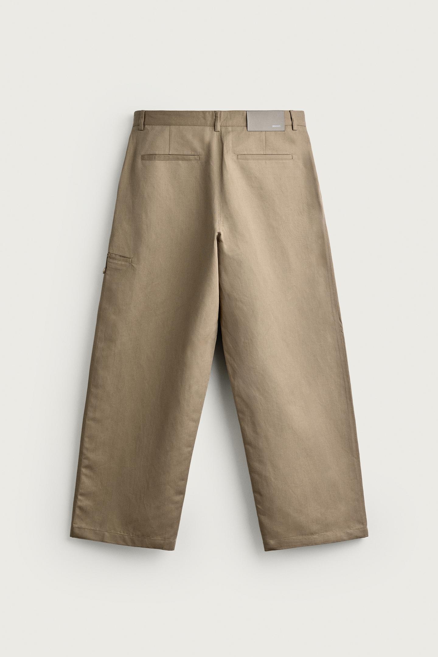 Мужские брюки Zara Relaxed Fit Pleated, цвет: Бежевый — фото 8