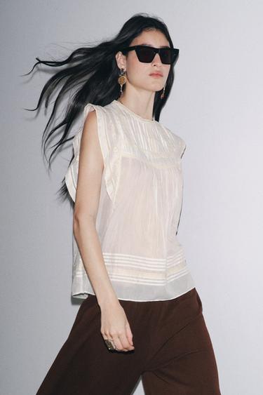 ZW COLLECTION EMBROIDERED BLOUSE - Ecru by Zara