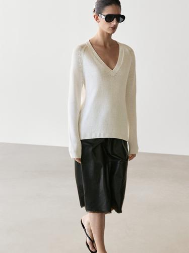 Zara Nappa leather midi skirt - Black