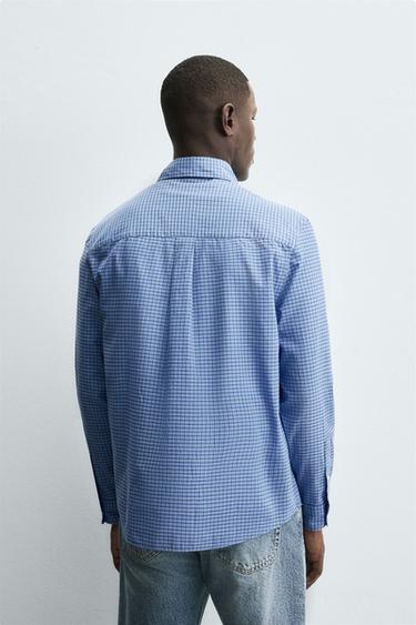 CHECK SHIRT WITH POCKET - Blue/White by Zara - Image 2
