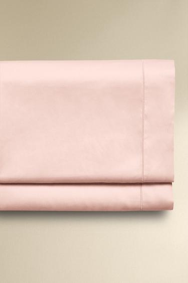 SATEEN FLAT SHEET WITH TRIM (300 THREAD COUNT) - Pastel pink by Zara