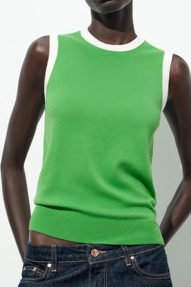 Zara SLEEVELESS KNIT TOP - Green