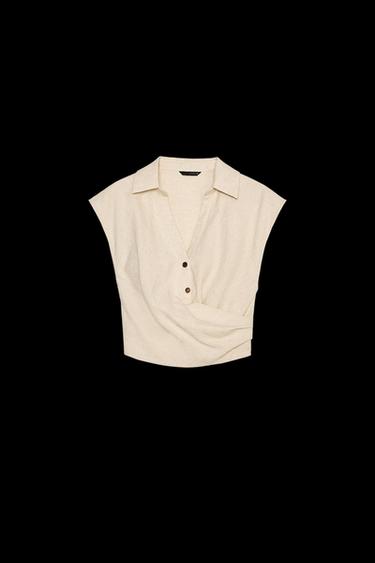 Zara PLEATED LINEN TOP - Light beige - Image 0