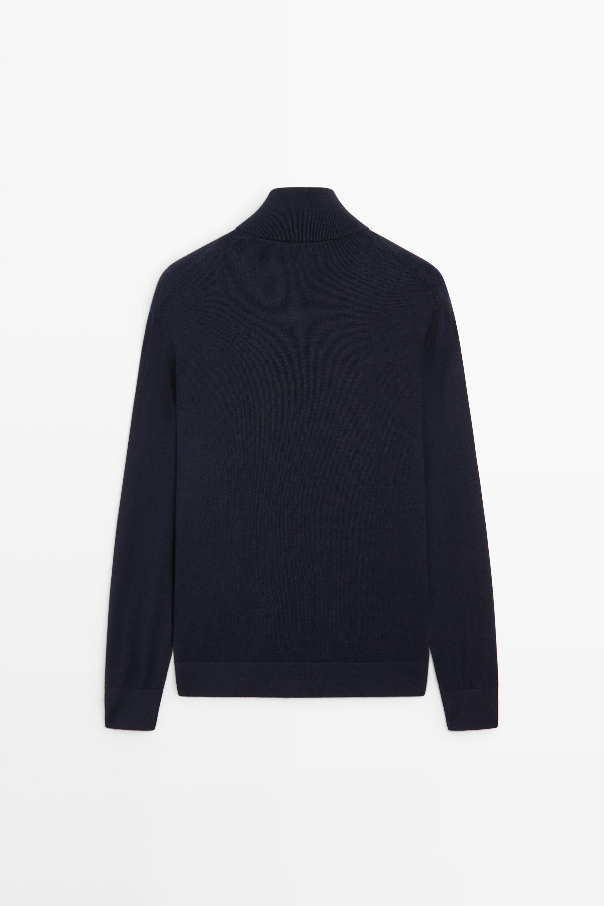 Merino wool blend zip-up knit cardigan