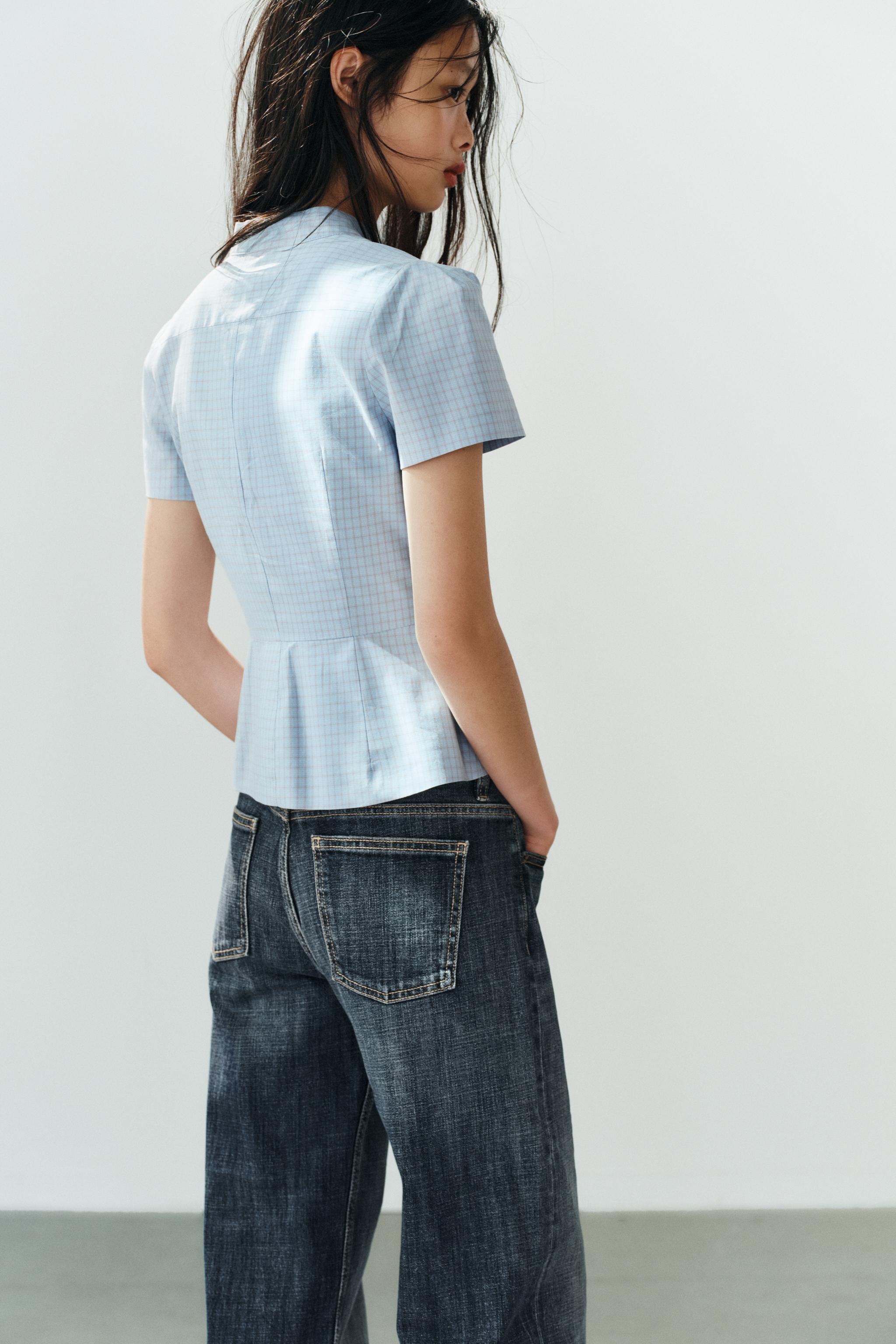 Zara Kareli Peplum Top görsel 4