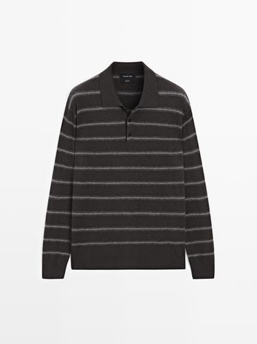 Zara Striped knit polo sweater - Chocolate - Image 0