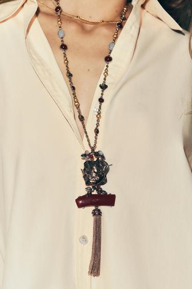 BIRD STONE LINK NECKLACE - Golden by Zara - Image 1