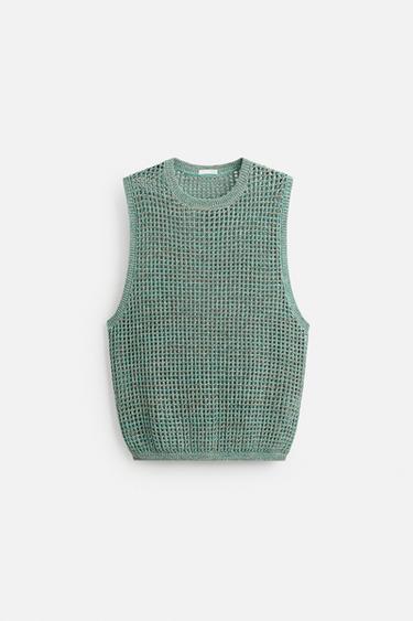 POINTELLE KNIT VEST - Turquoise by Zara - Image 6