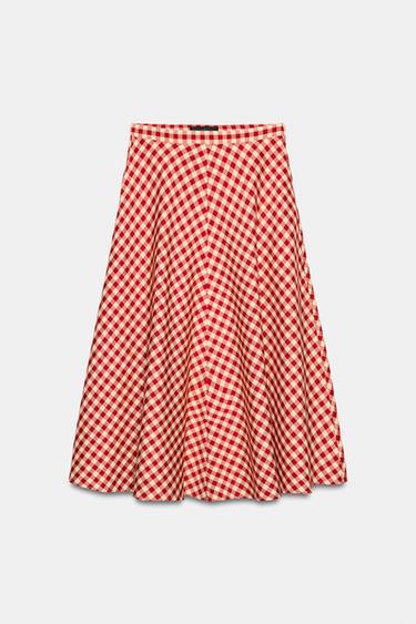 JUPE CAPE À CARREAUX ZW COLLECTION - Écru / Rouge de Zara - Image 5