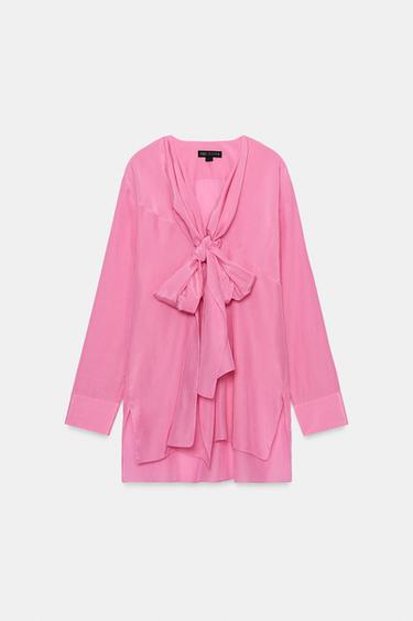 BLOUSE FLUIDE À NŒUDS ZW COLLECTION - Rose chewing-gum de Zara - Image 8