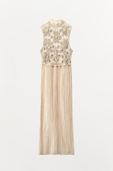 ROBE EN MATIÈRES VARIÉES BRODERIES FLEURS - Écru de Zara - Image 3