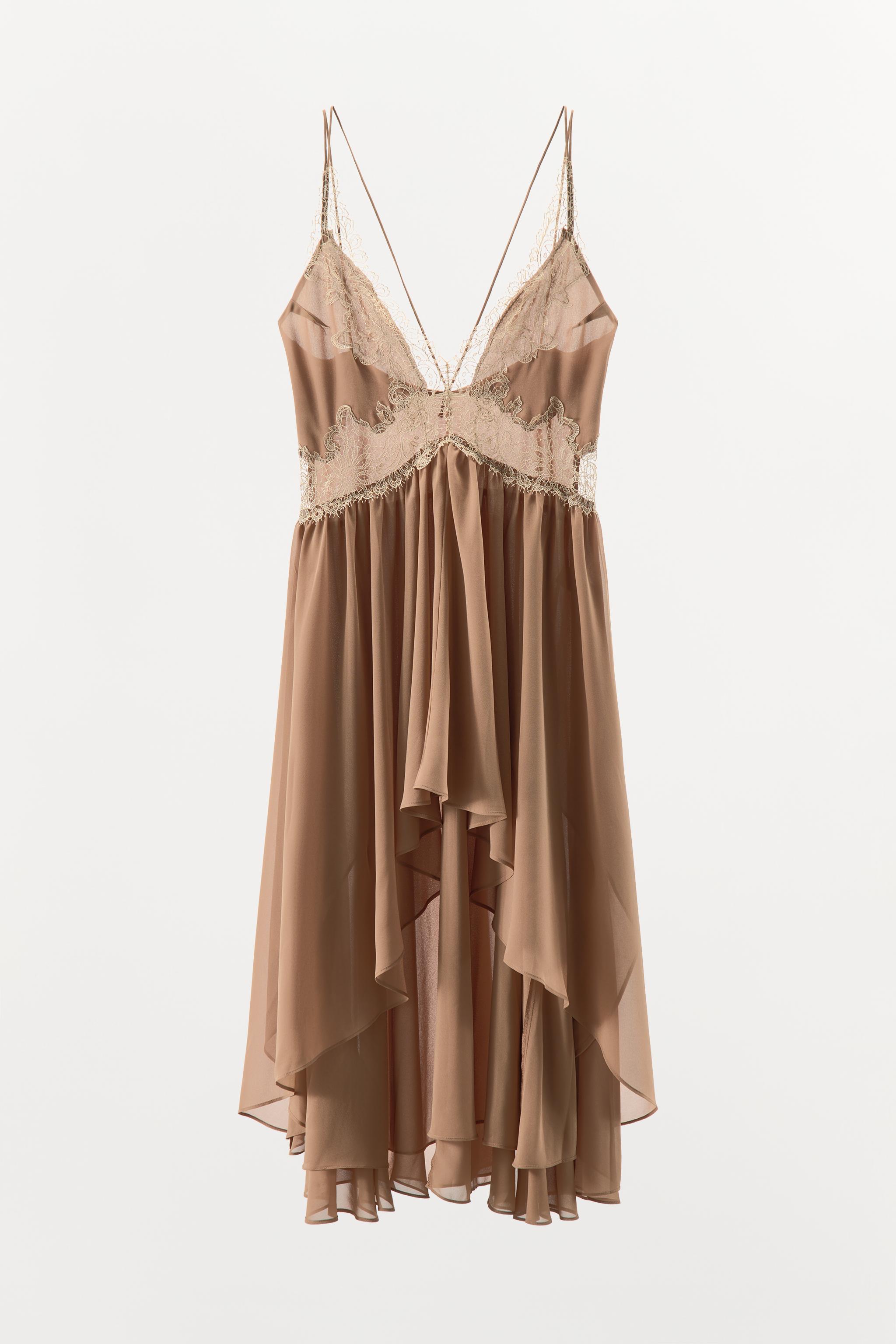 ZARA アシンメトリーレースワンピース 1067/517 ASYMMETRICAL LACE DRESS - Dark brown | ZARA United States