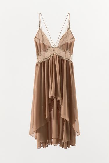 ASYMMETRIC DRESS WITH LACE RUFFLES - Brown / Taupe by Zara - Image 5