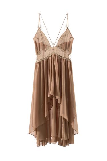 Zara ASYMMETRIC LACE RUFFLE DRESS - Brown / Taupe - Image 0