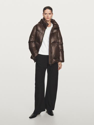 Zara Water-repellent puffer jacket with detachable hood - Brown