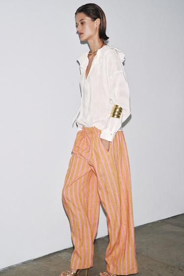 STRIPED LINEN BLEND TROUSERS ZW COLLECTION - striped by Zara - Image 4