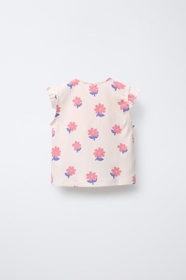 T-SHIRT CÔTELÉ IMPRIMÉ NŒUD - Écru de Zara - Image 1