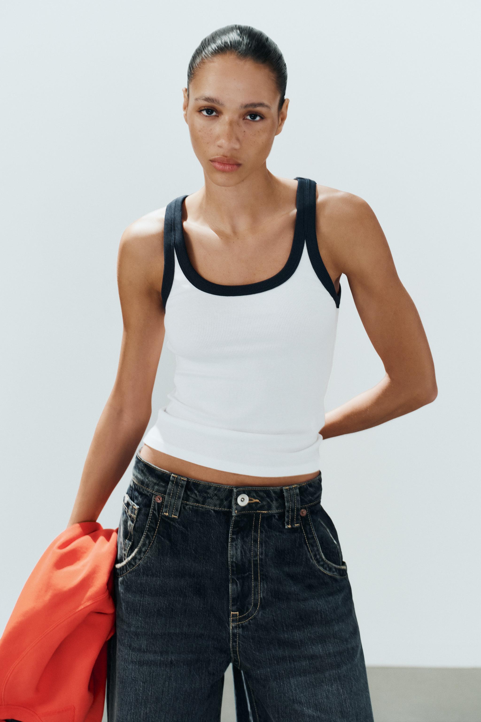 RIBBED TANK TOP — White / Navy