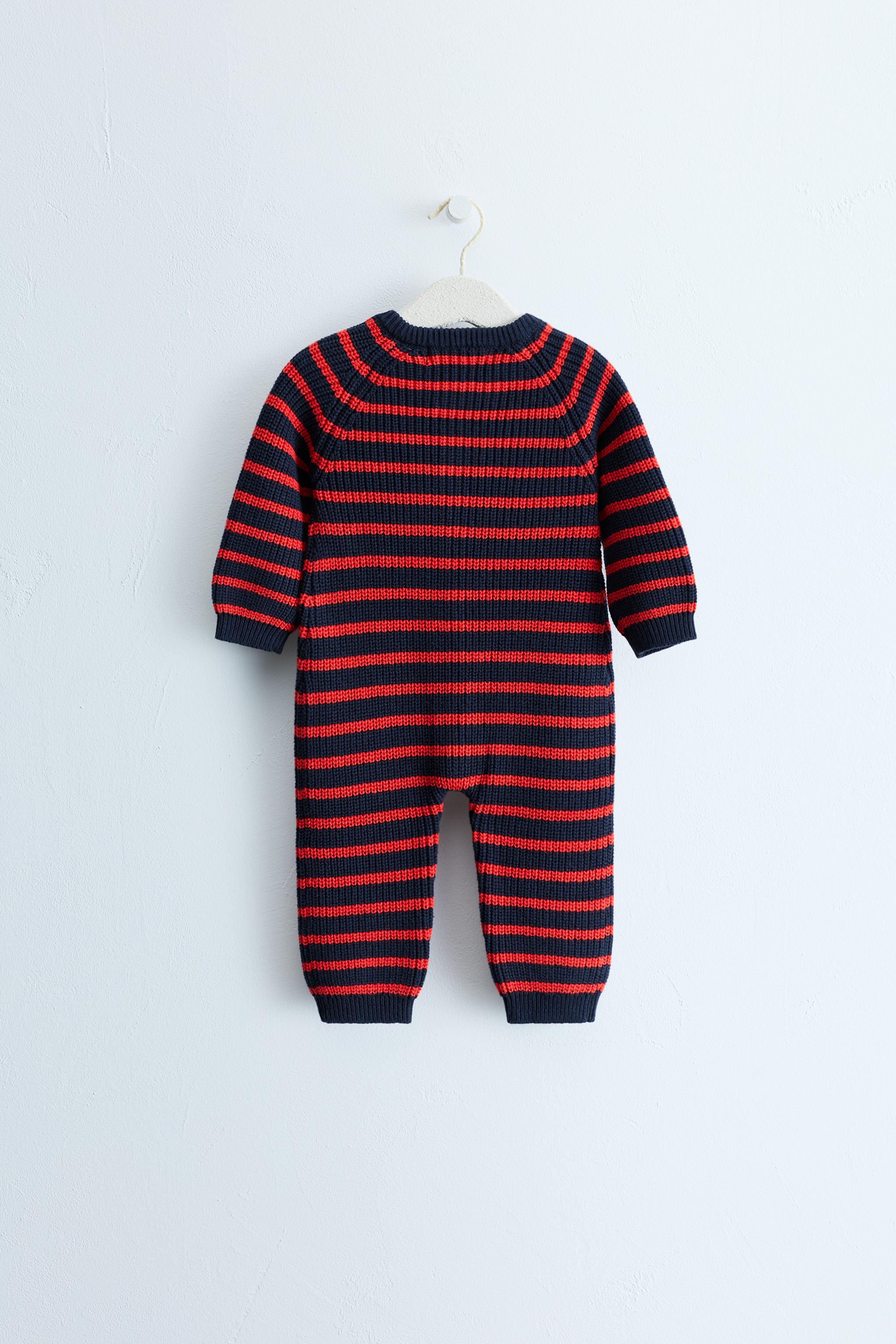ZARA TIMELESS - COTTON AND WOOL BLEND STRIPED LONG JUMPSUIT — Red / Navy