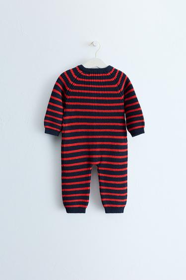 ZARA TIMELESS - STRIPED COTTON AND WOOL BLEND JUMPSUIT — Red / Navy 2