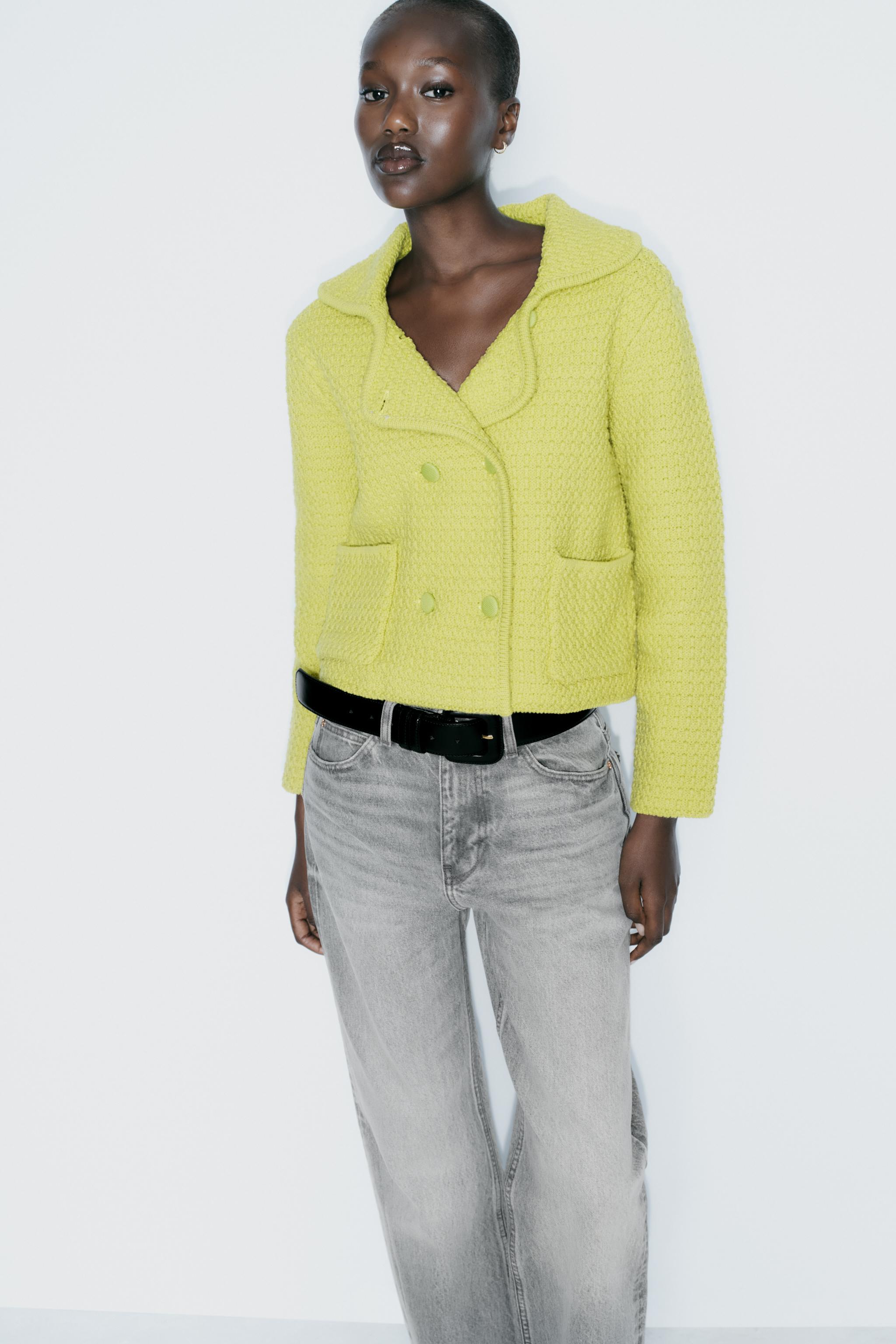 GILET EN GROSSE MAILLE A COL CLAUDINE Citron vert ZARA Canada