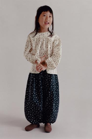 PANTALON BLOUMER IMPRIME PETITES FLEURS - Noir de Zara