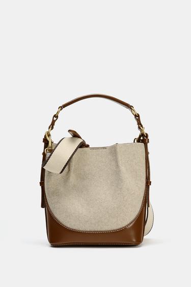 Zara TOPSTITCHED BUCKET BAG - Dark tan