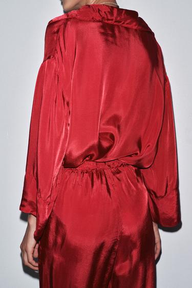 CHEMISE SATINÉE À POCHE LIMITED EDITION - Rouge foncé de Zara - Image 1